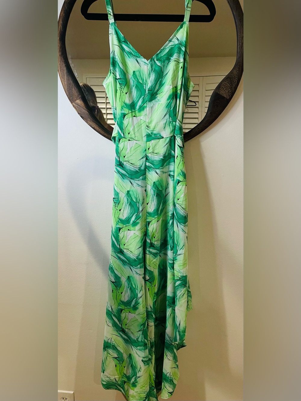 Green Leaf-Print Spaghetti Strap Jumpsuit